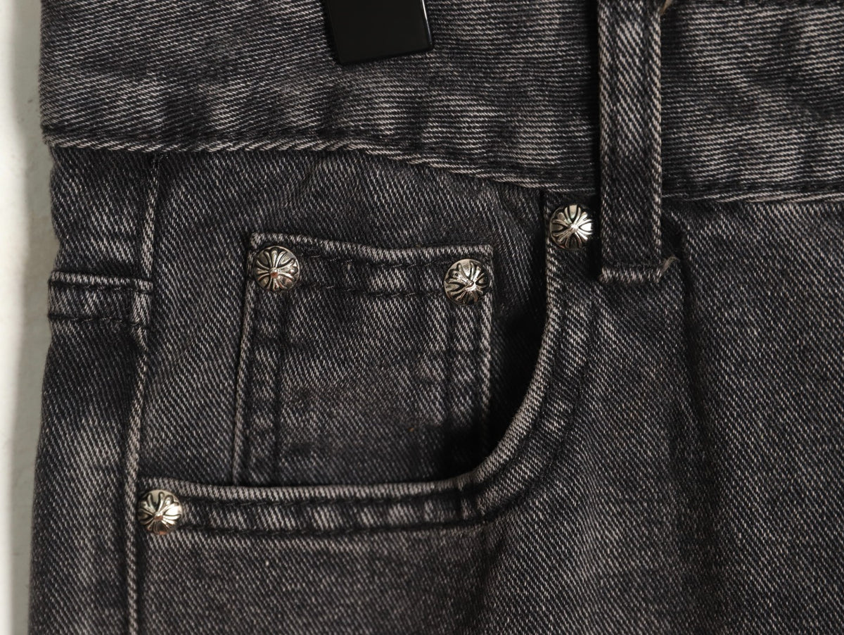 Tonal Cross Patch Denim Jeans Black Wash