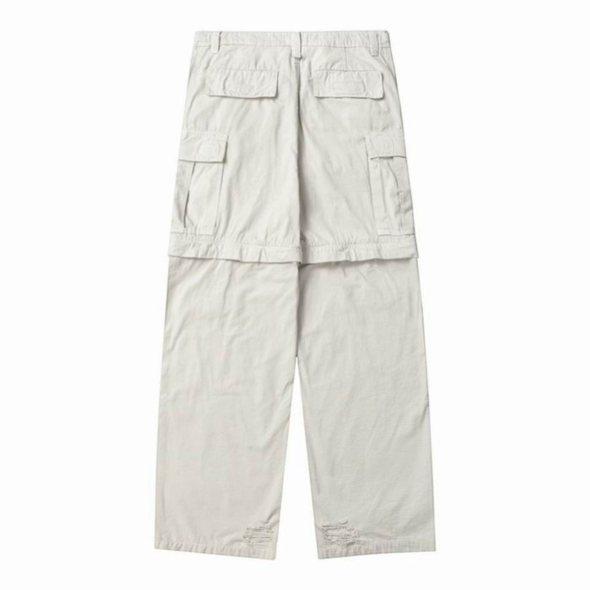 Convertible Distressed Cargo Trousers Light Beige