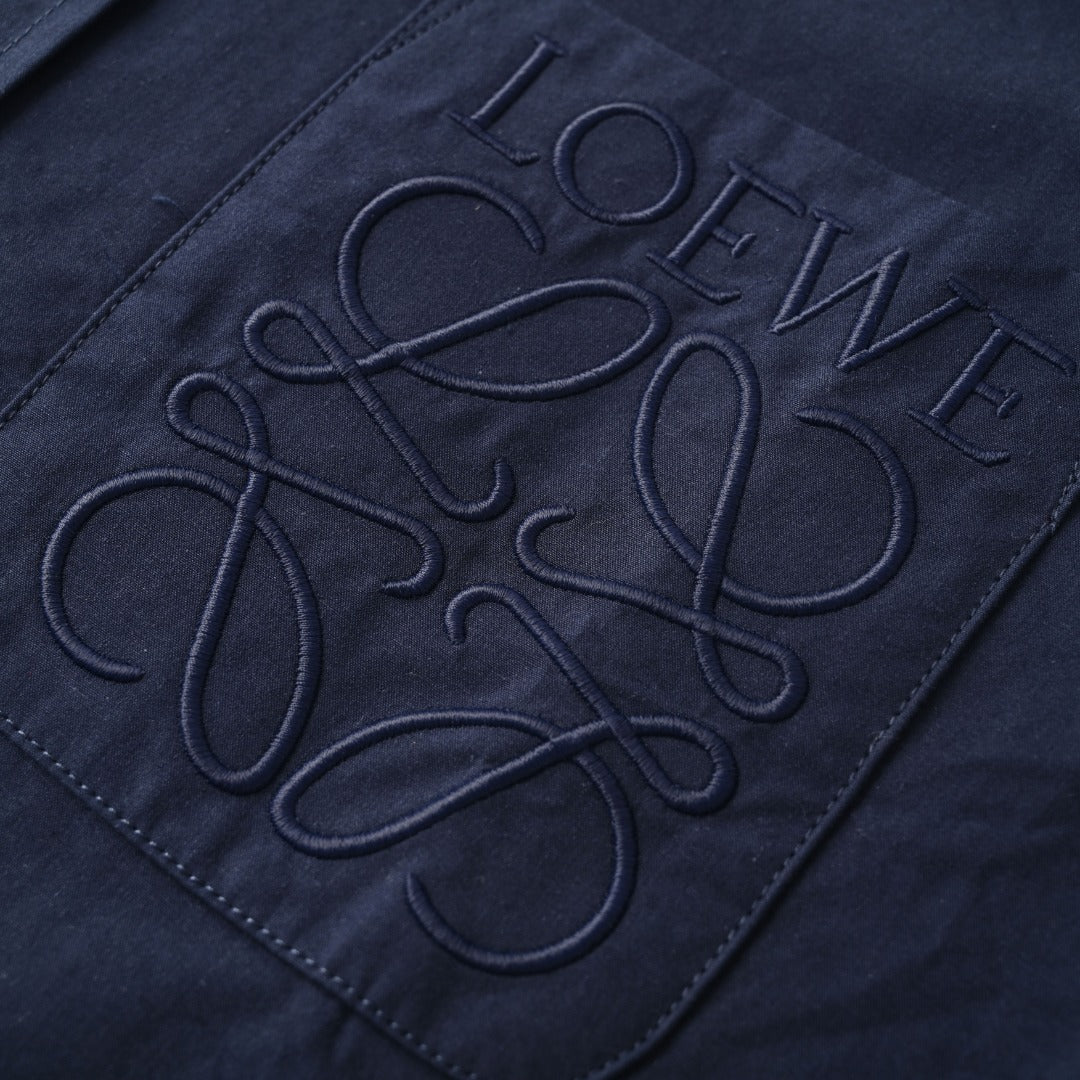 Anagram-Embroidered Poplin Navy Blue