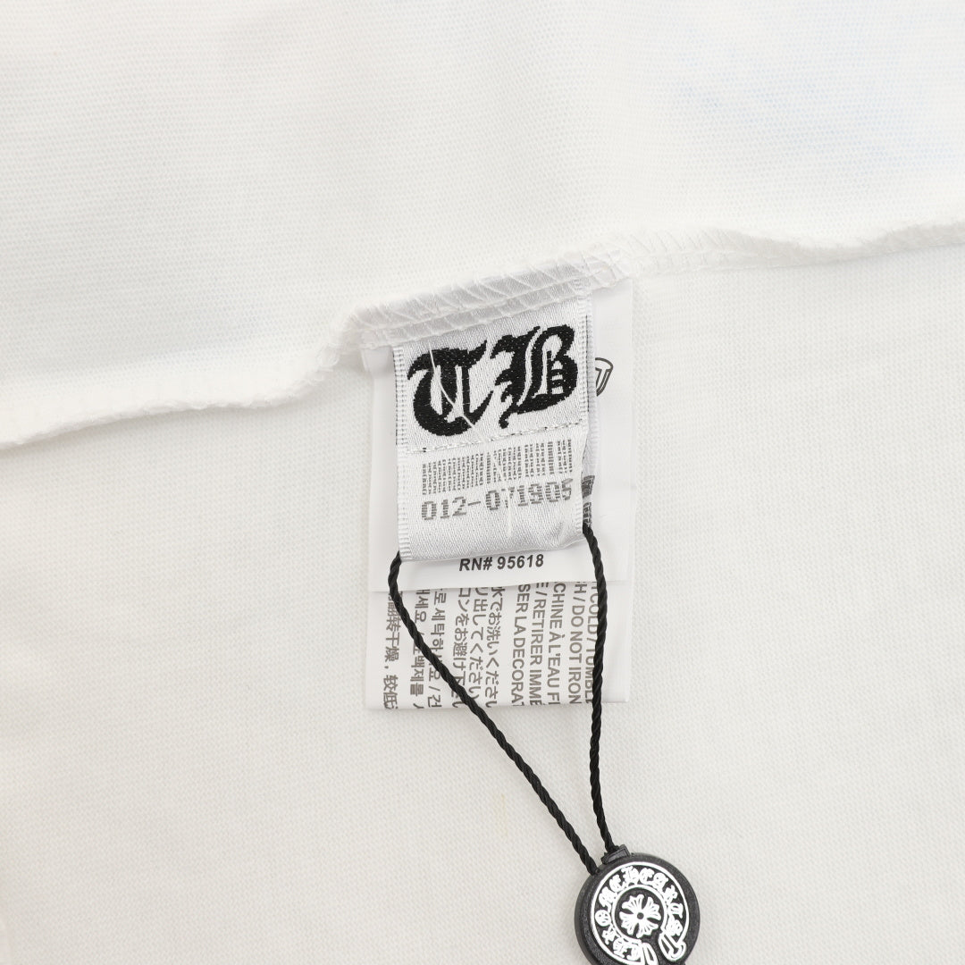 Horseshoe Scroll Long Sleeve Pocket T-Shirt White & Light Blue