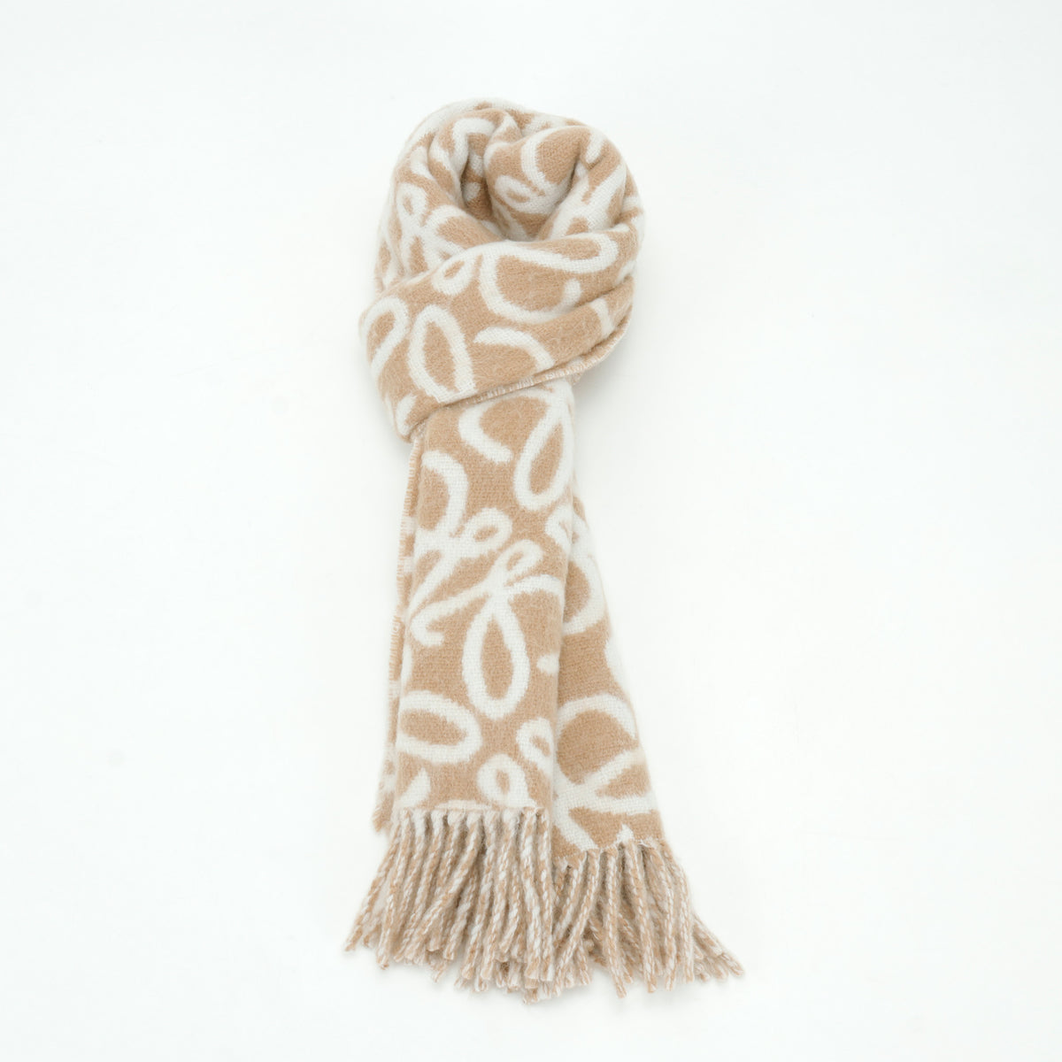 Anagram Jacquard Fringe Beige White