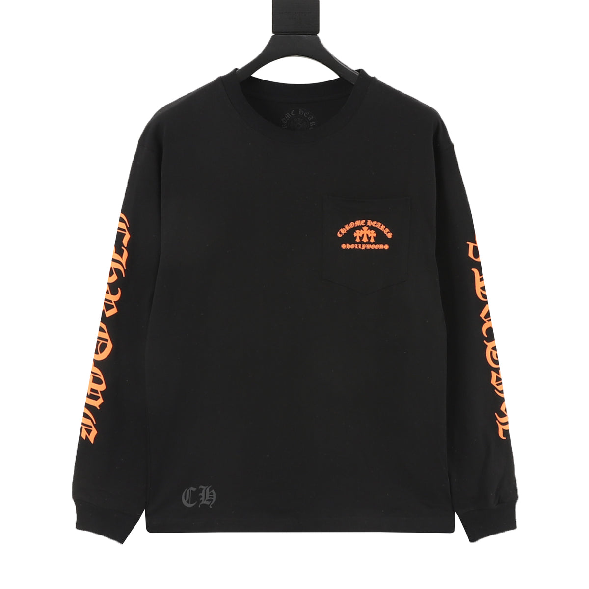Hollywood Long Sleeve Pocket T-Shirt Black & Orange