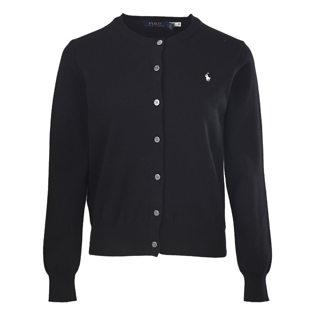 Stretch Cotton-Blend Crewneck Cardigan Polo Black