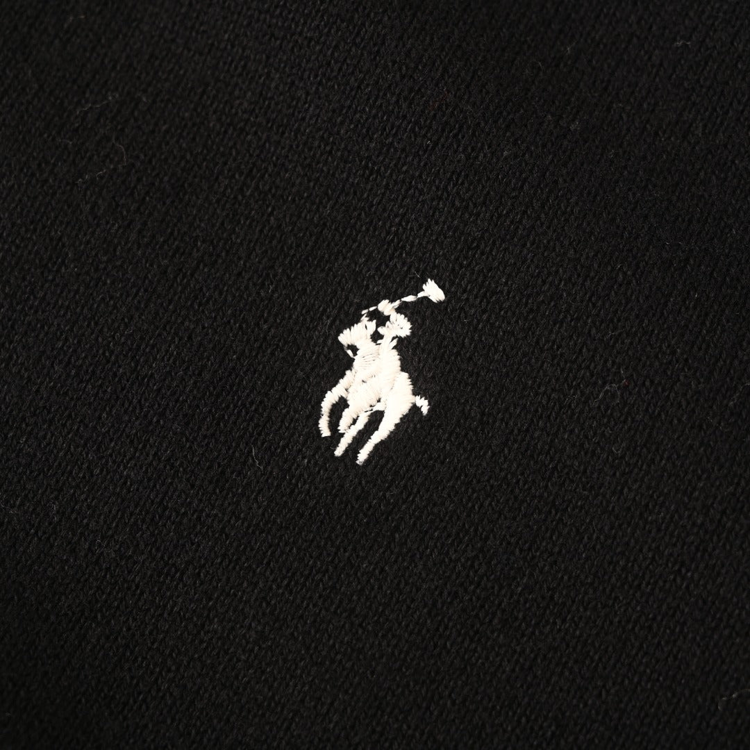 Stretch Cotton-Blend Crewneck Cardigan Polo Black
