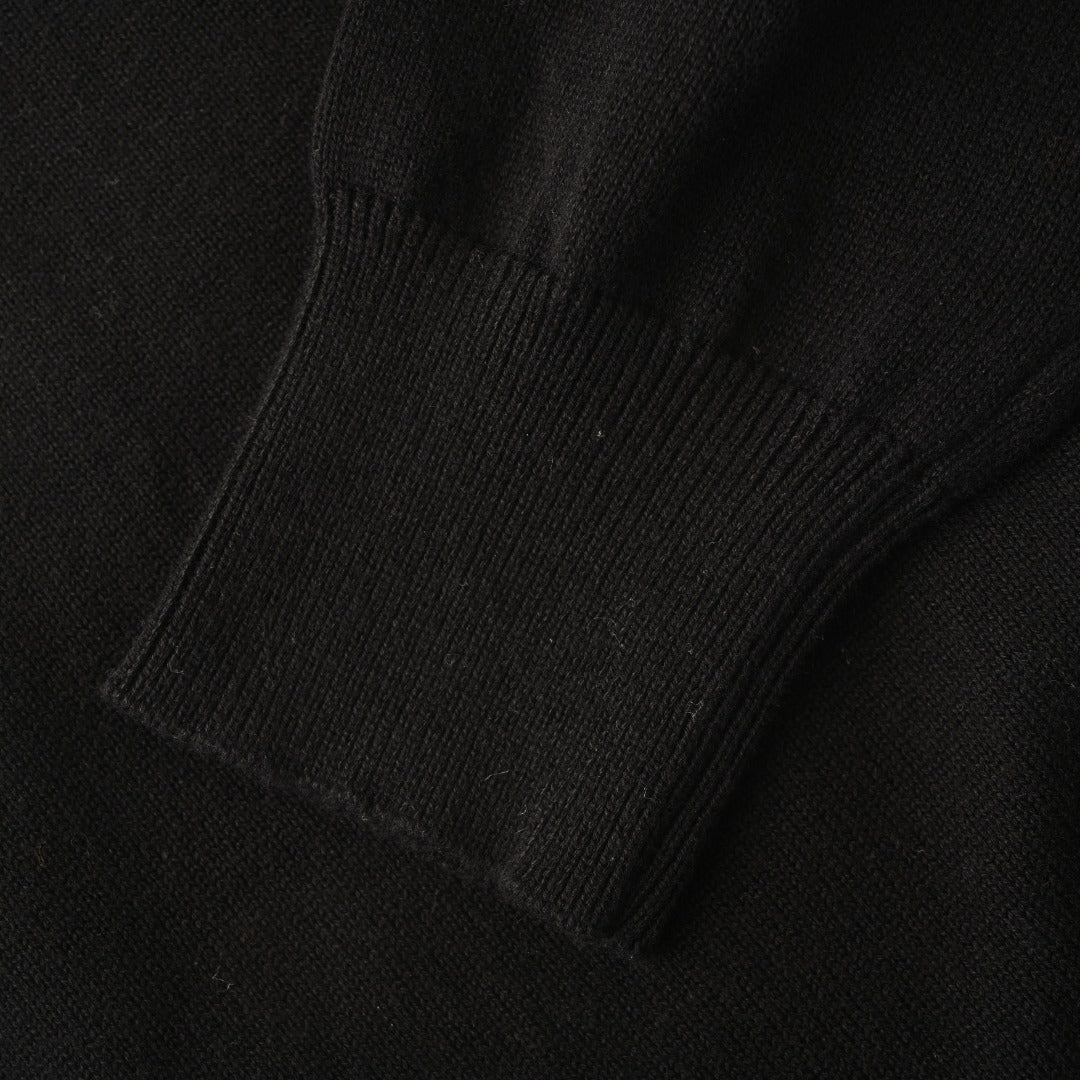 Stretch Cotton-Blend Crewneck Cardigan Polo Black