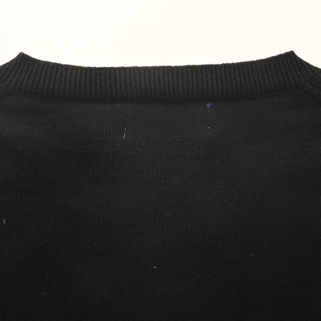 Stretch Cotton-Blend Crewneck Cardigan Polo Black