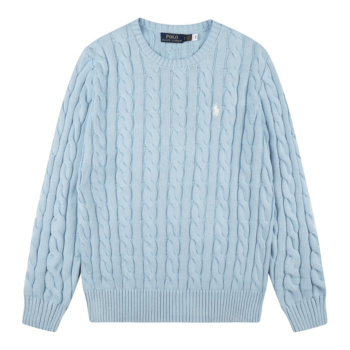 Cable-Knit Cotton Crewneck Sweater Light Blue