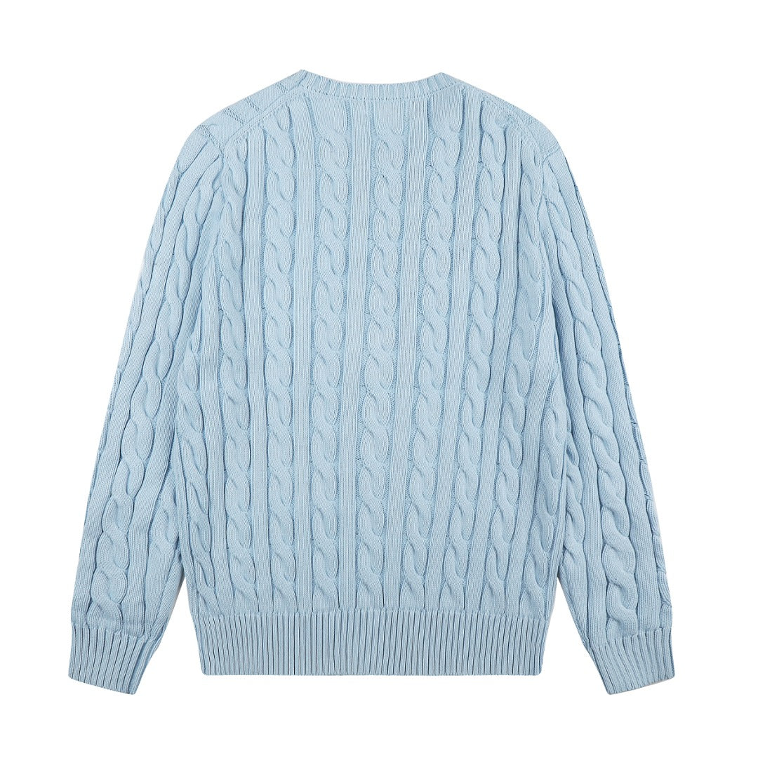 Cable-Knit Cotton Crewneck Sweater Light Blue