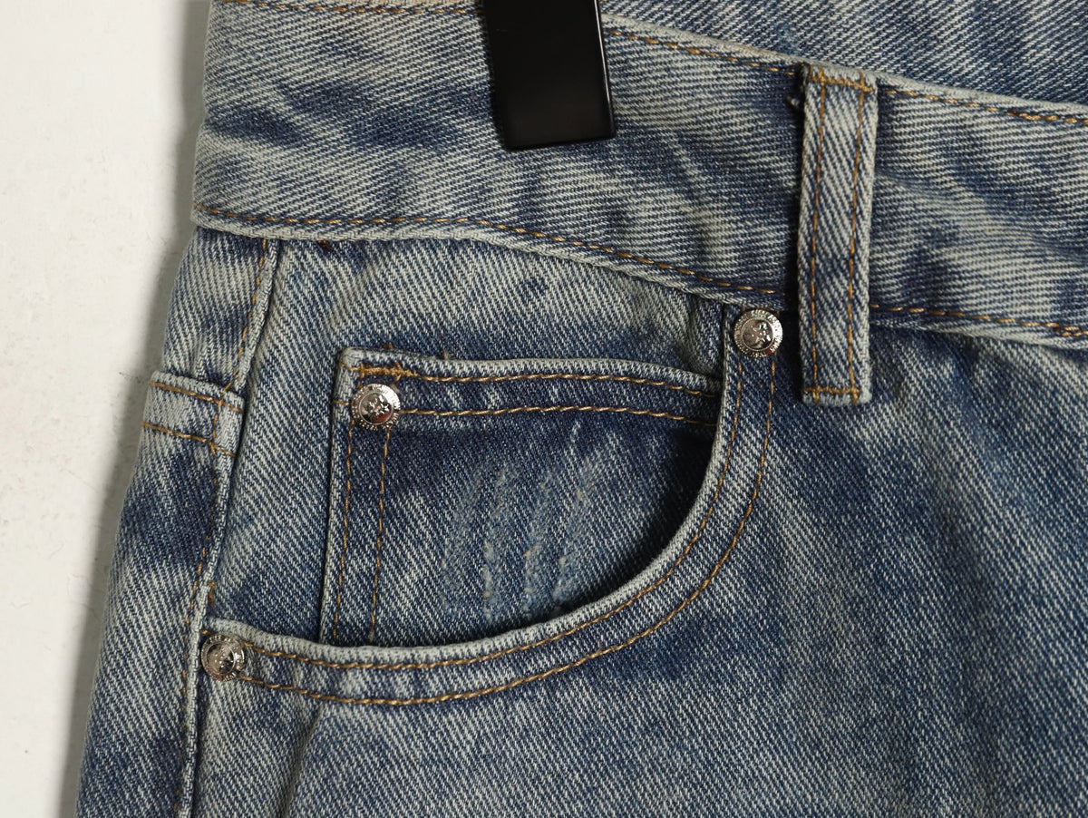 Cross Patch Straight-Leg Denim Jeans Light Blue & Black