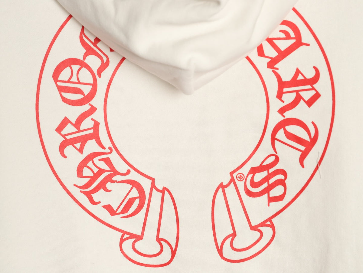 Pink Horseshoe Floral Sleeve Pullover Hoodie White