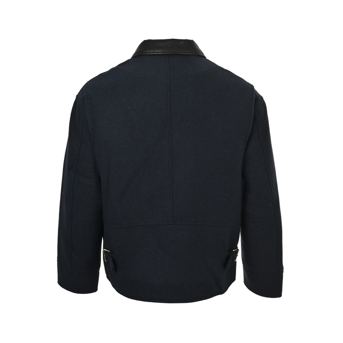 Leather-Collar Blouson Navy Blue