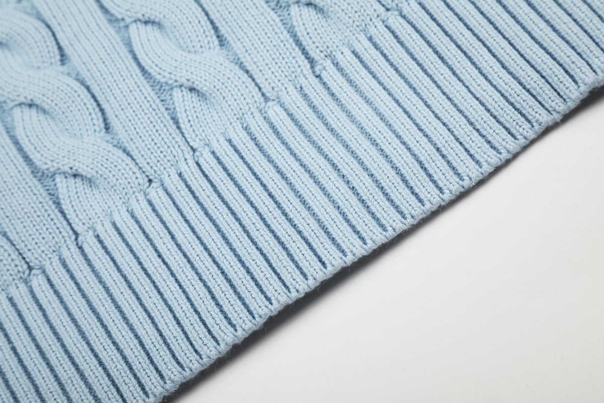 Cable-Knit Cotton Crewneck Sweater Light Blue