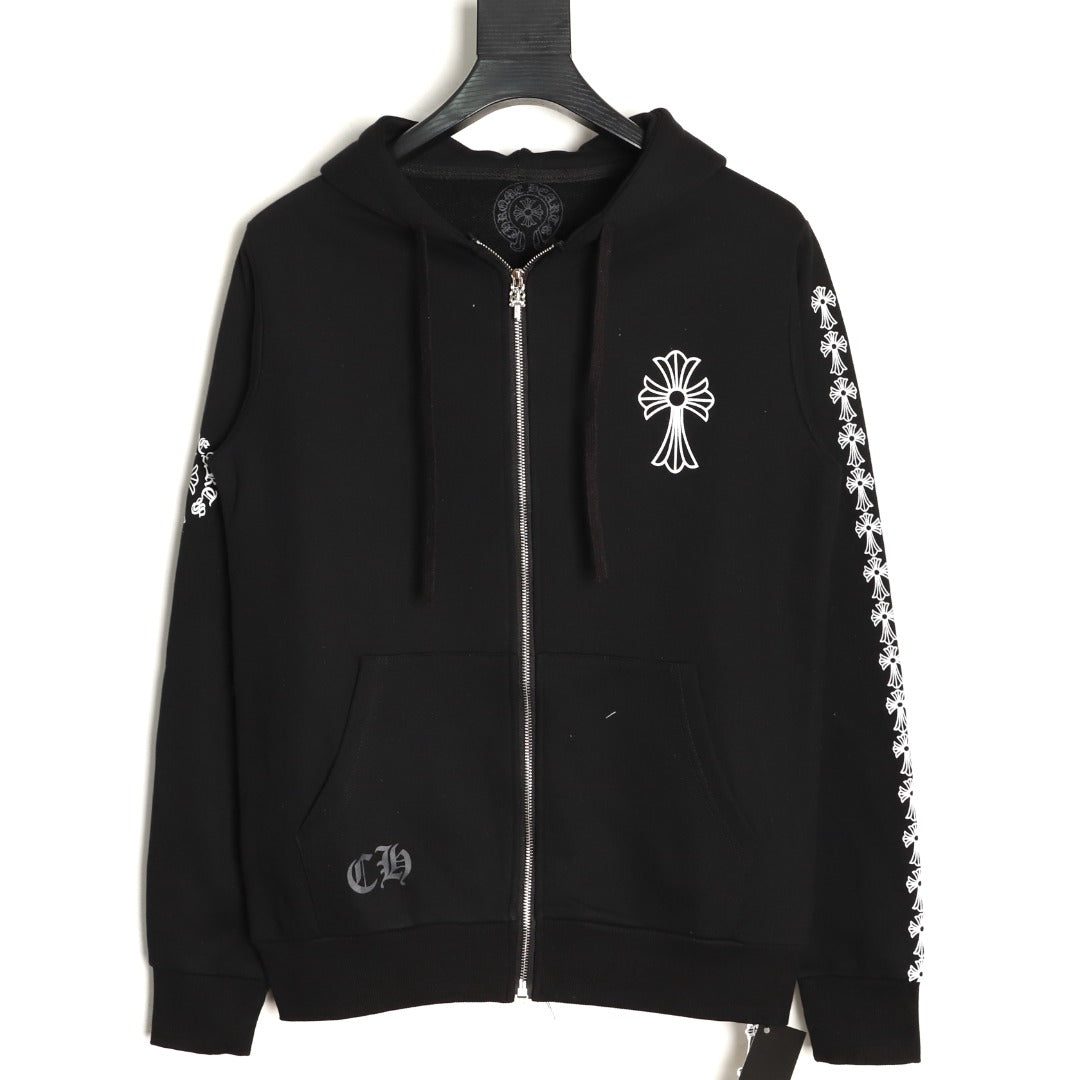 Cross Logo Zip-Up Hoodie Black