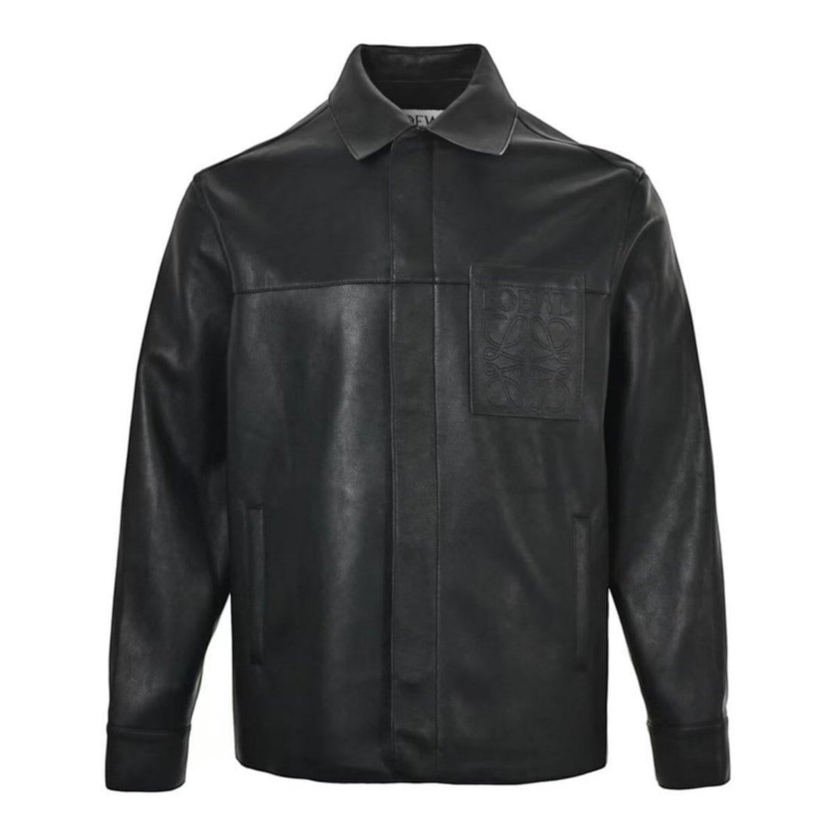 Debossed Anagram Leather Overshirt Black