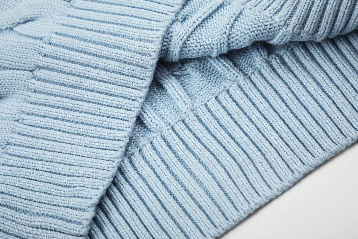 Cable-Knit Cotton Crewneck Sweater Light Blue