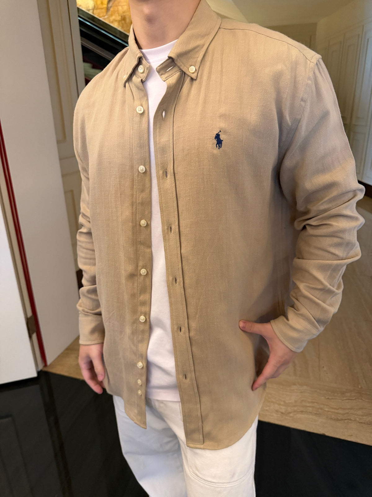 Linen Button-Down Shirt Coastal Khaki