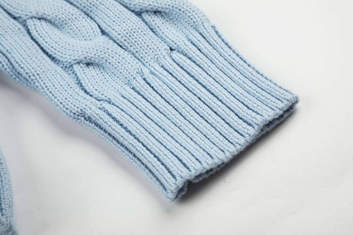 Cable-Knit Cotton Crewneck Sweater Light Blue