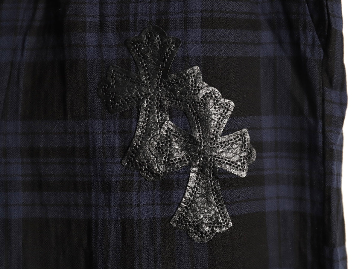 Plaid Cross Patch Wide-Leg Pants Blue & Black