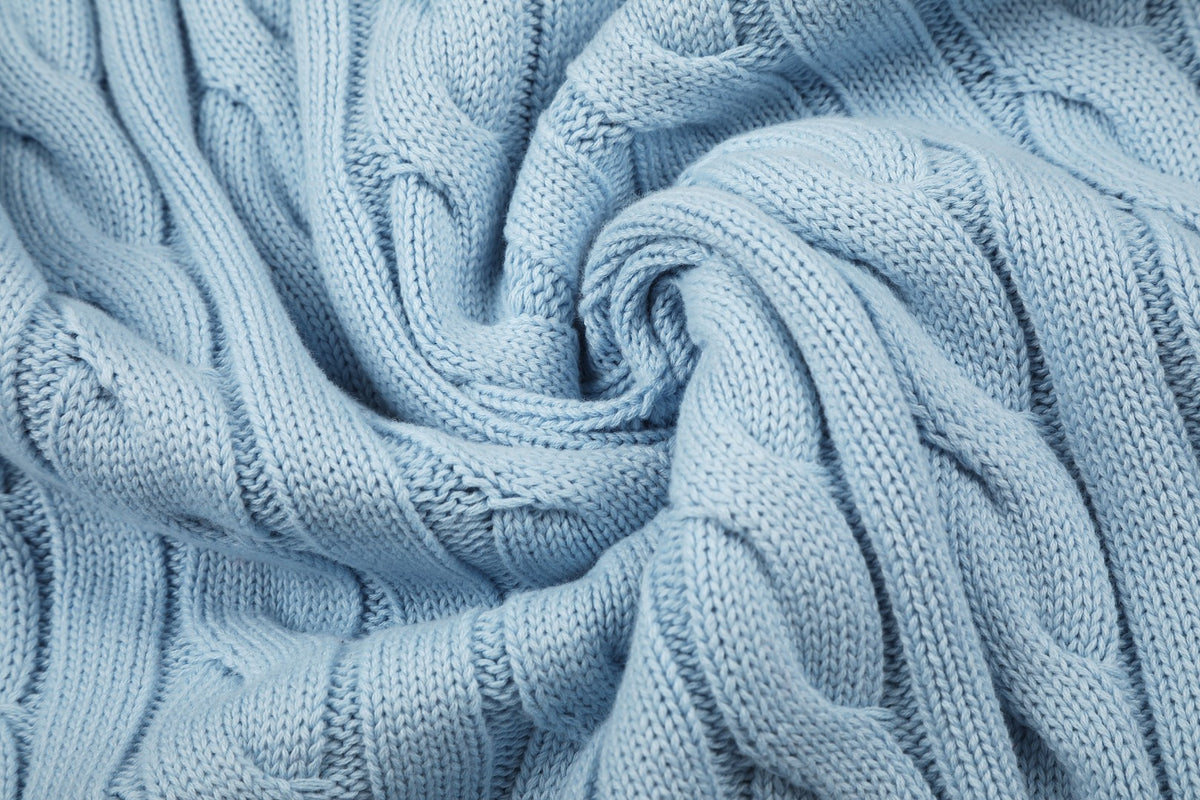 Cable-Knit Cotton Crewneck Sweater Light Blue