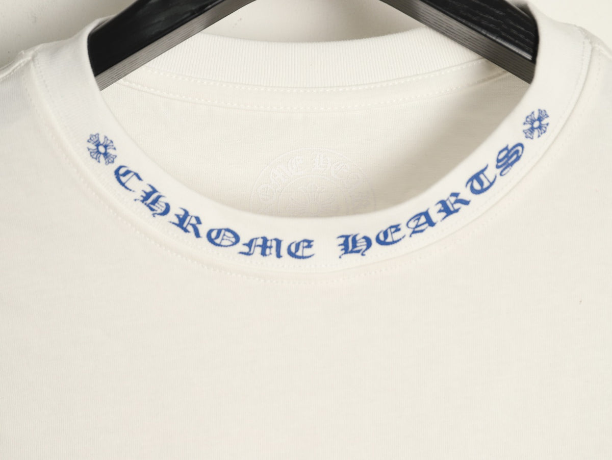 Neck Script Logo Long Sleeve T-Shirt White & Blue