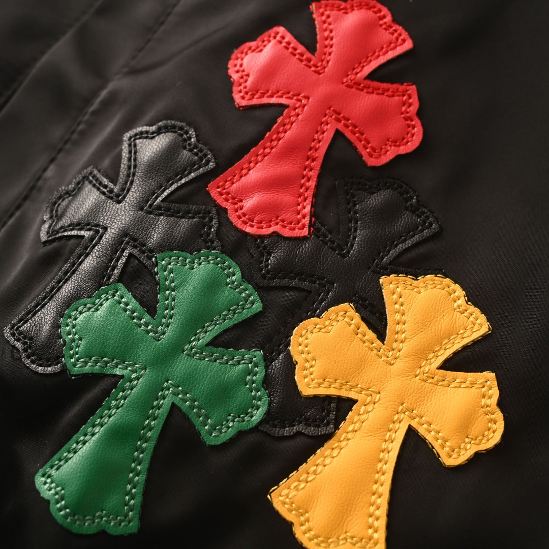 Multicolor Cross Patch Zip-Up Hoodie Black