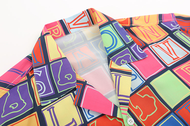 Letter Block Silk Print Multicolor