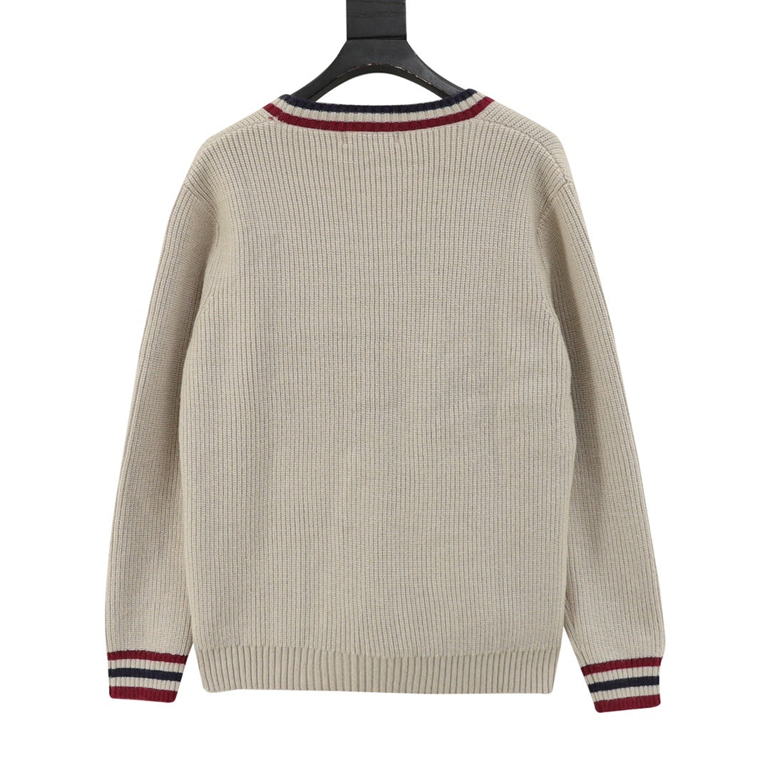 Stripe-Detail V-Neck Beige