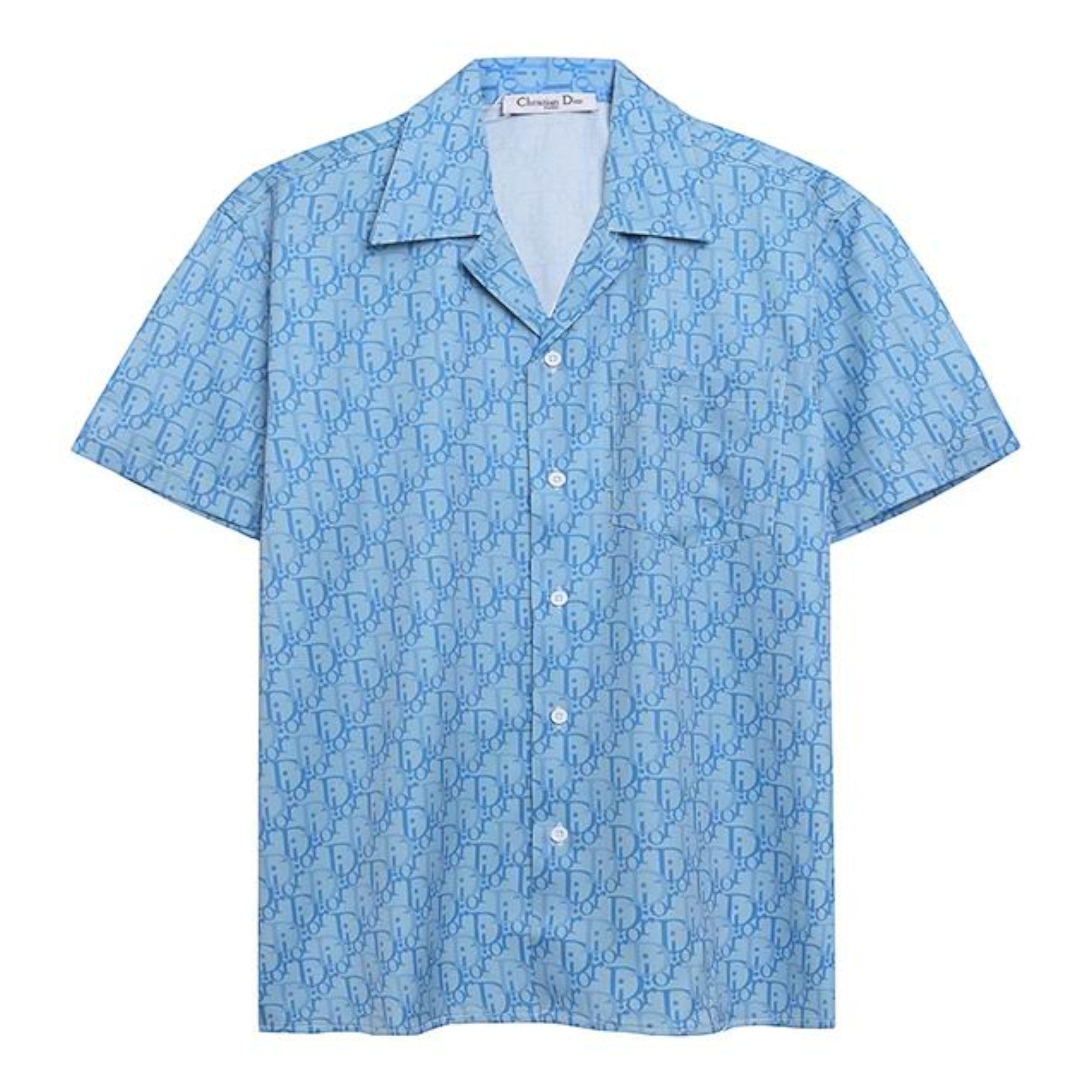 Oblique Monogram Silk Hawaiian Shirt Sky Blue