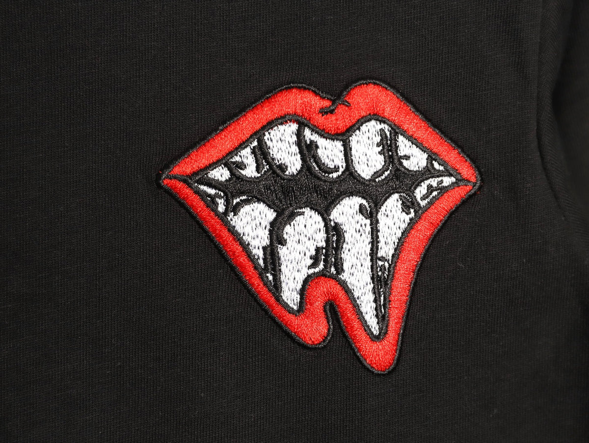 Toothy Lips Cross Long Sleeve T-Shirt Black & Red