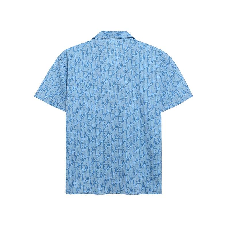 Oblique Monogram Silk Hawaiian Shirt Sky Blue