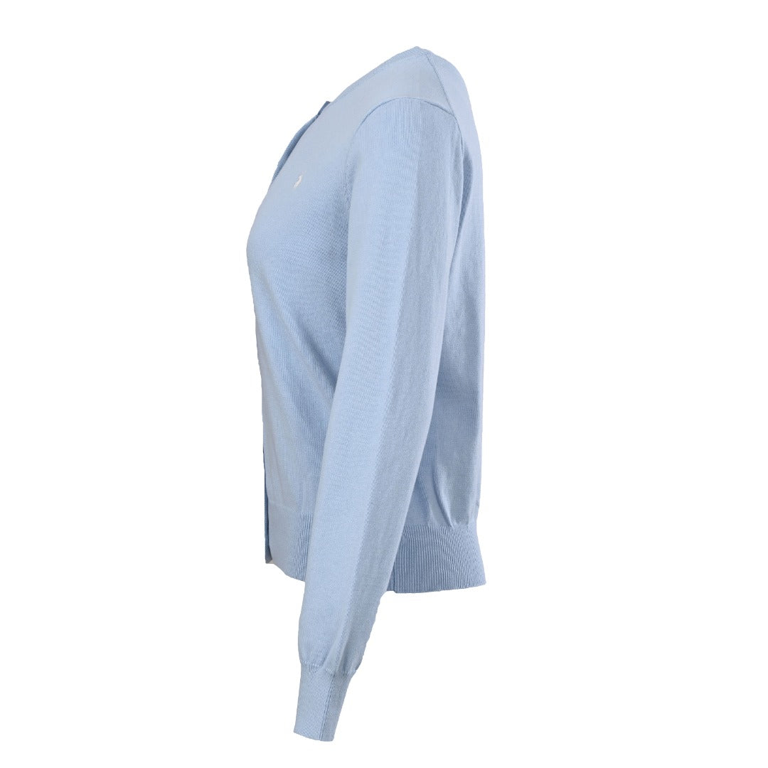 Slim-Fit Cotton-Blend Crewneck Cardigan Light Blue