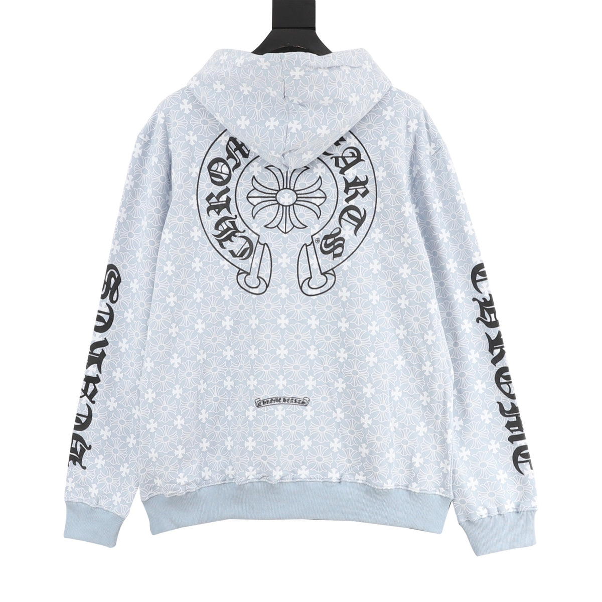 Floral Cross Zip-Up Hoodie Light Blue