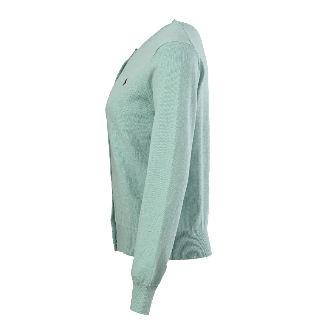 Stretch Cotton-Blend Crewneck Cardigan Cast Green