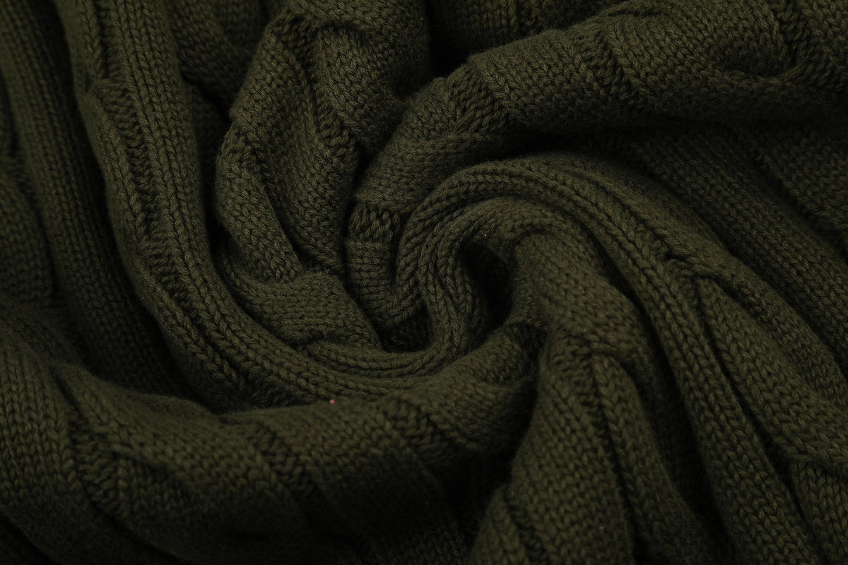 Cable-Knit Cotton Crewneck Sweater Olive Green