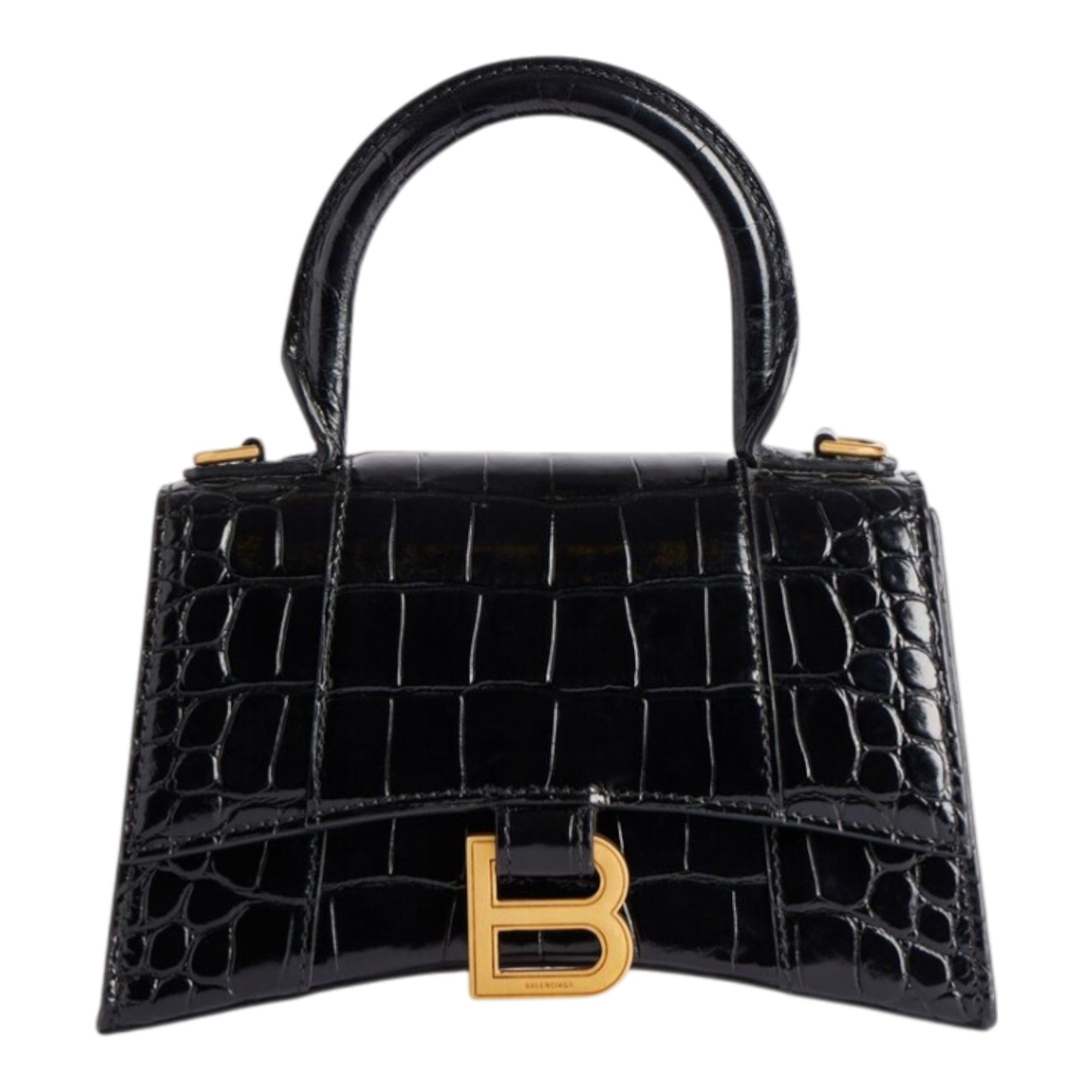Balenciaga Hourglass XS Handbag in Crocodile-Embossed Calfskin