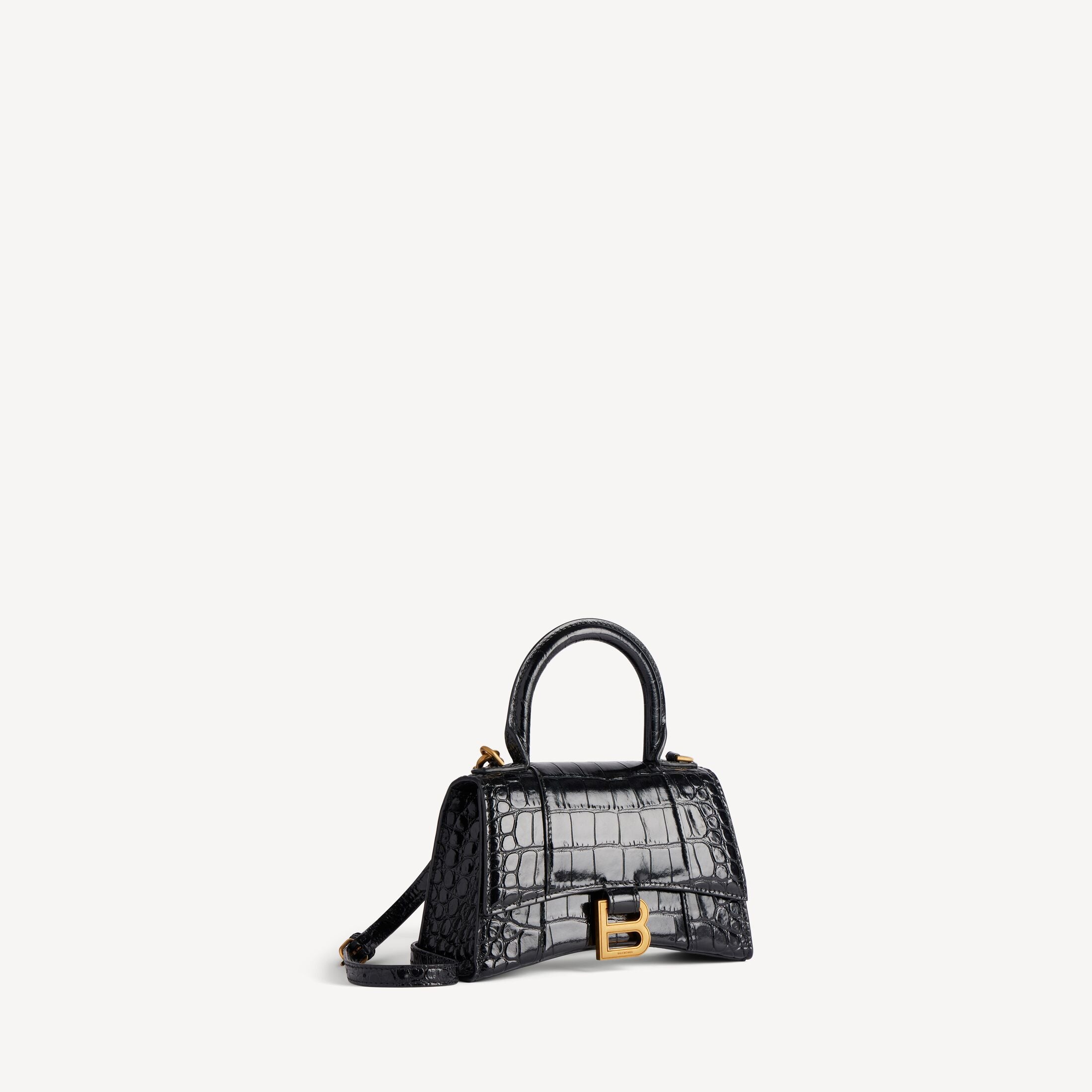 Balenciaga Hourglass XS Handbag in Crocodile-Embossed Calfskin