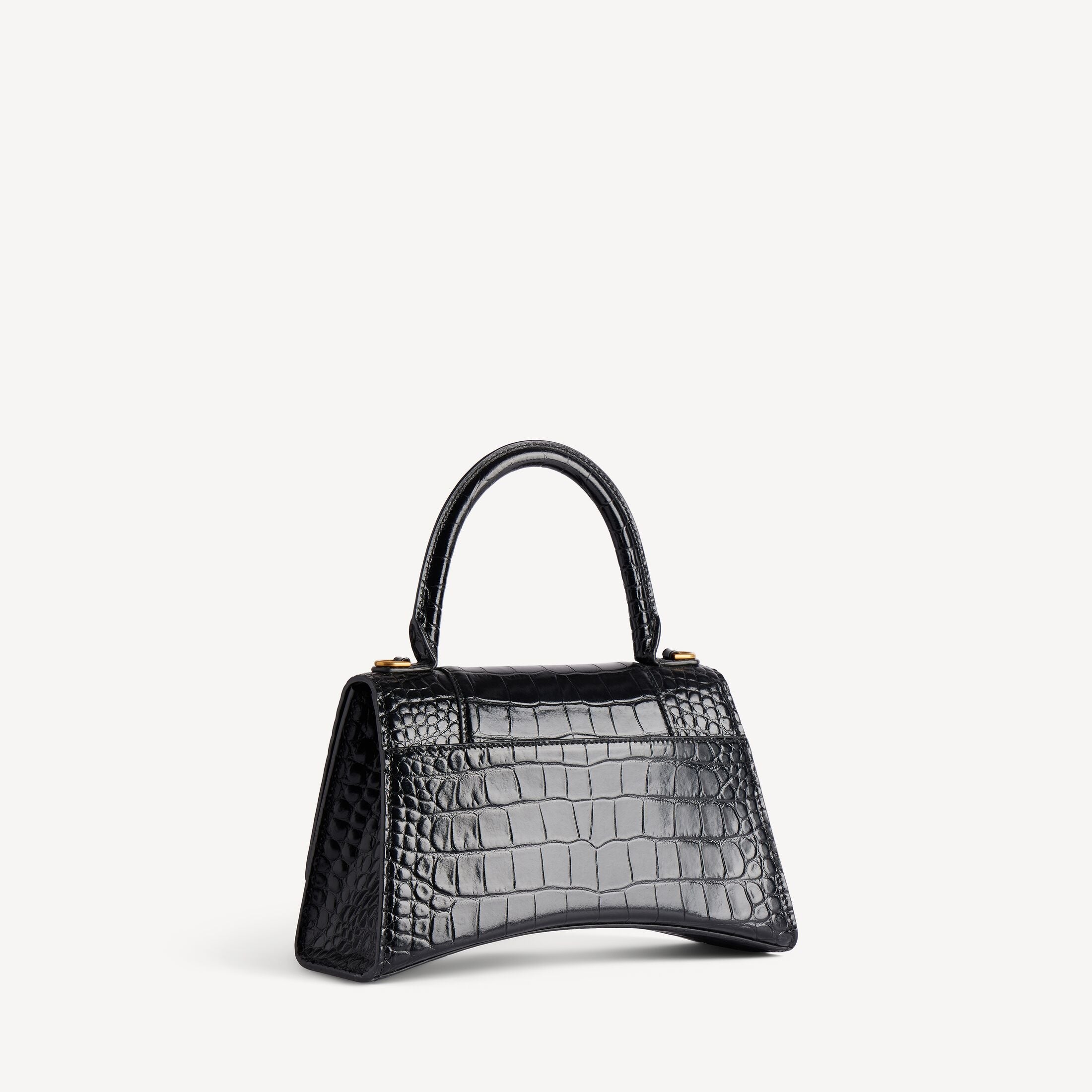 Balenciaga Hourglass Small Handbag in Black Crocodile-Embossed Calfskin