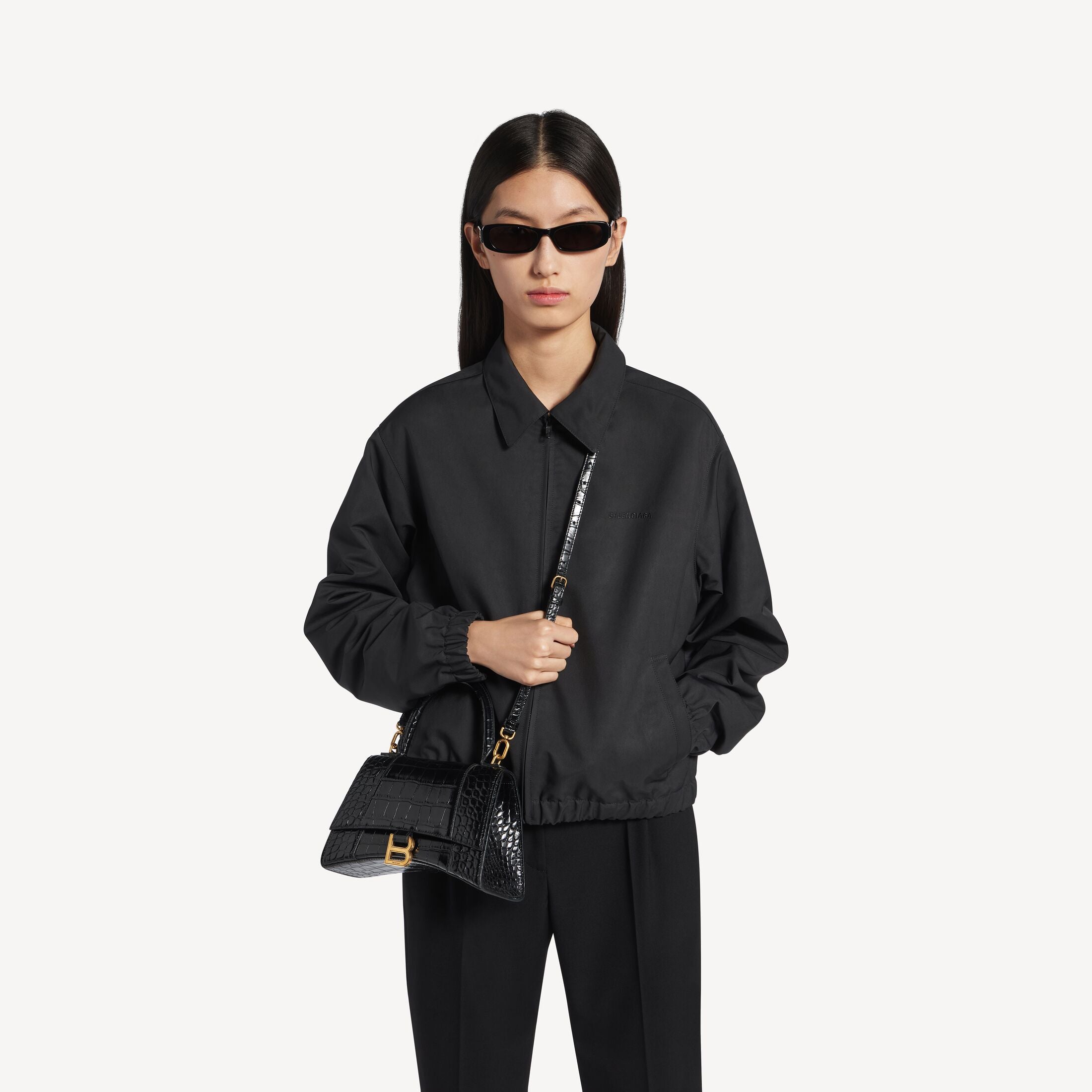 Balenciaga Hourglass Small Handbag in Black Crocodile-Embossed Calfskin