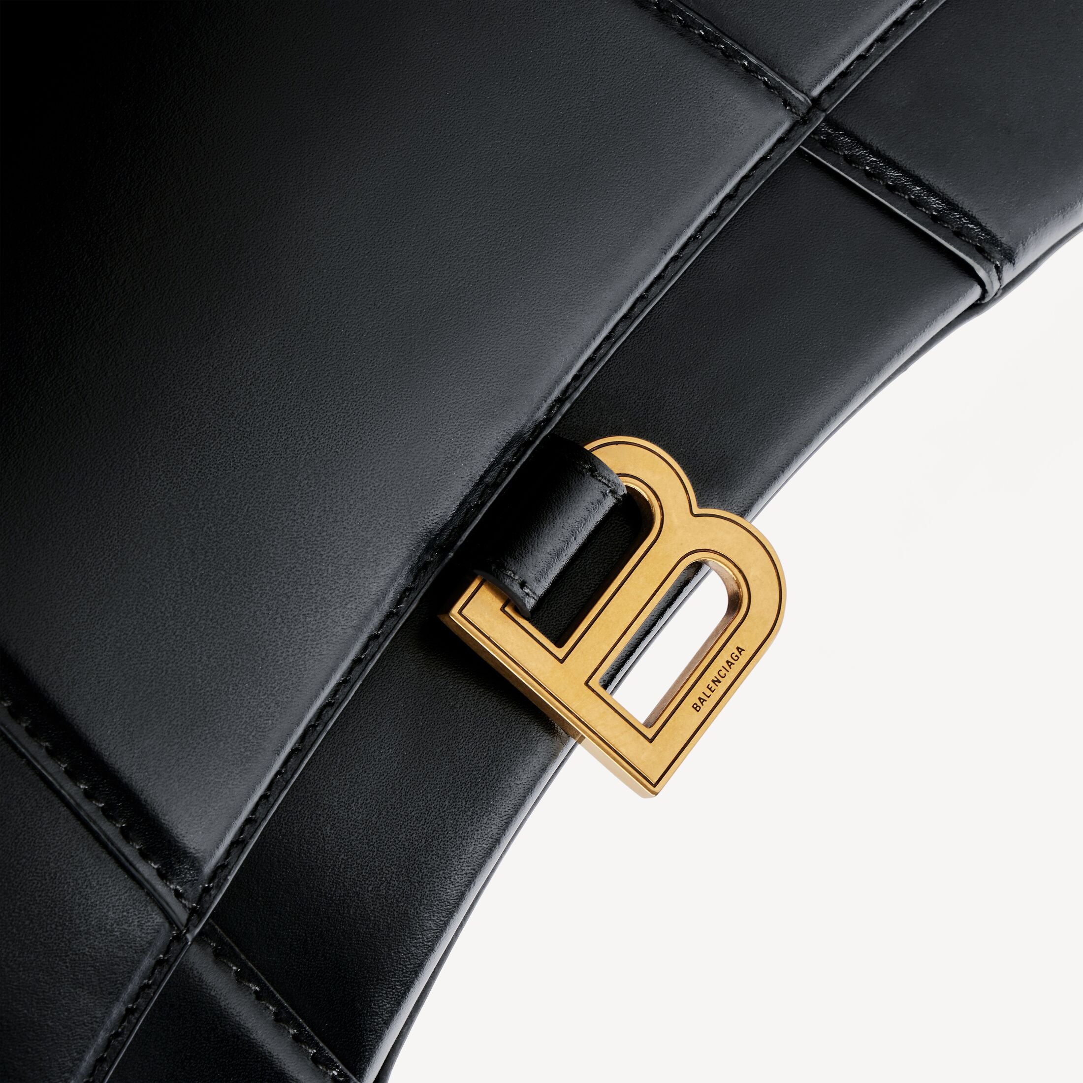 Balenciaga Hourglass Small Handbag in Black Shiny Box Calfskin