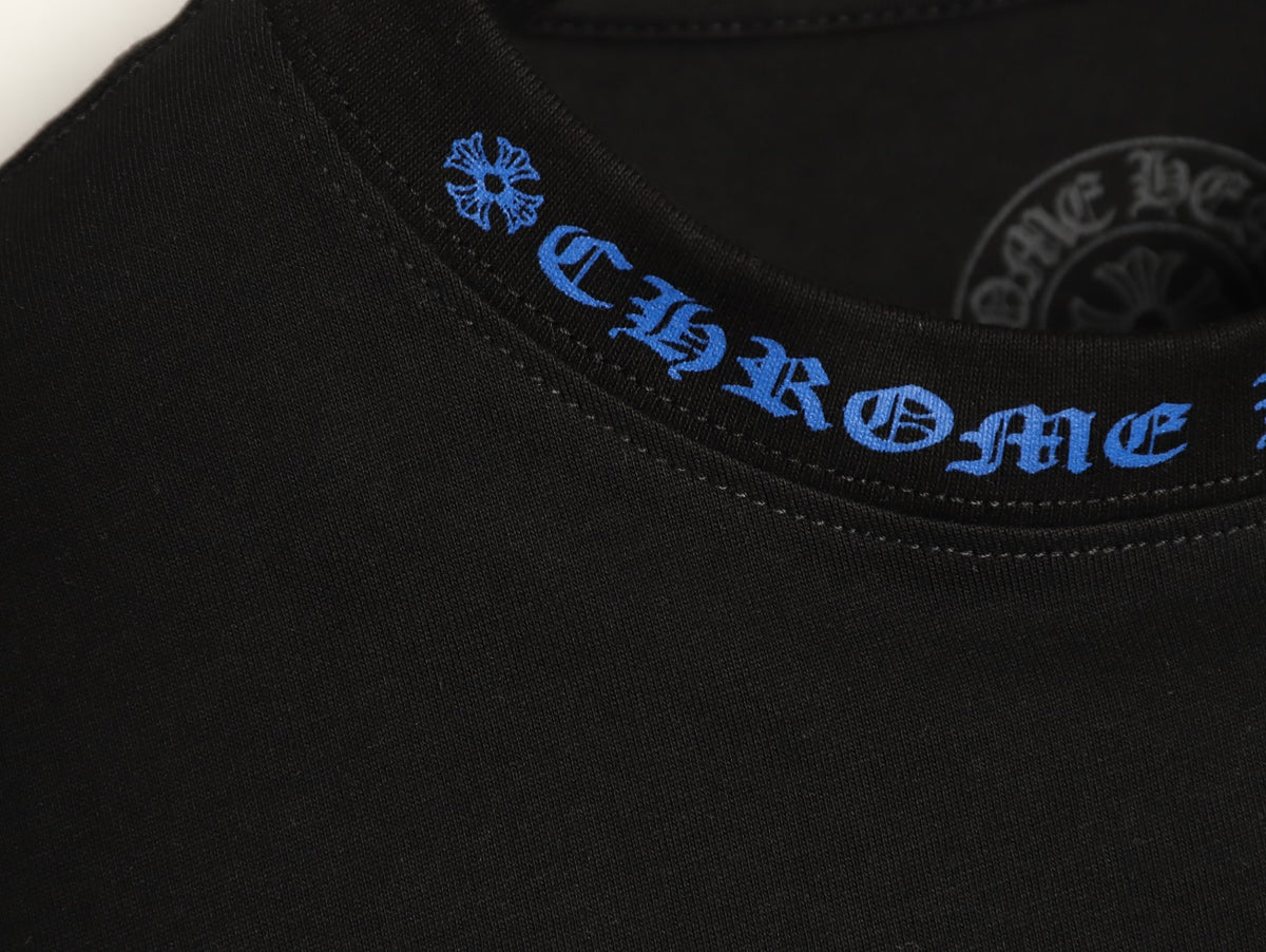 Neck Logo Long Sleeve Pocket T-Shirt Black & Blue