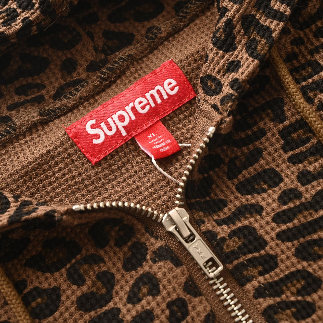 Hooded Zip Up Thermal Leopard