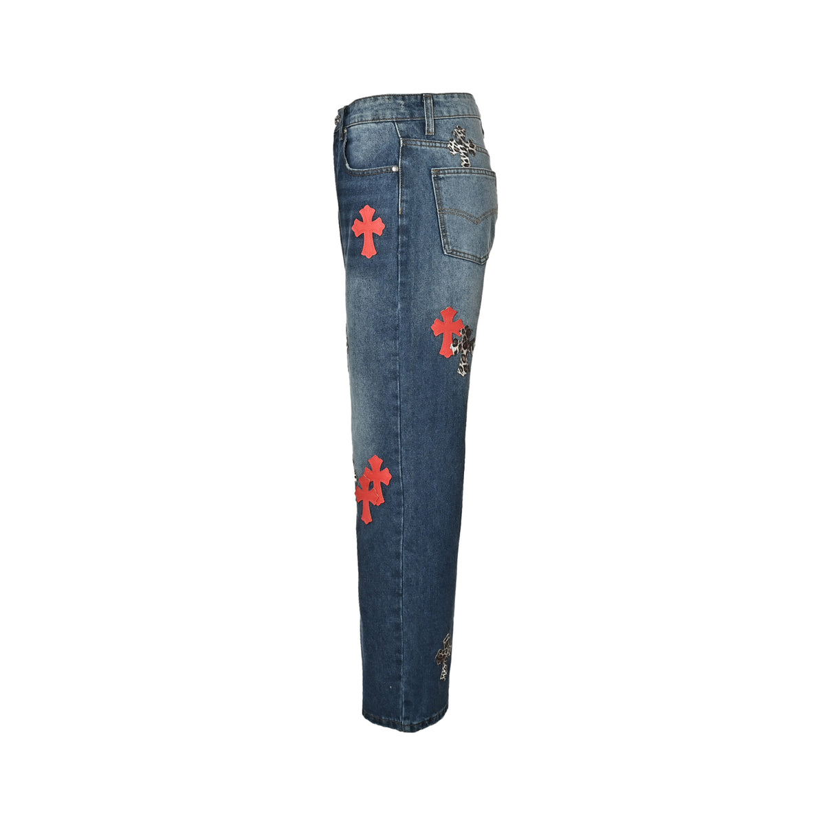 Multicolor Cross Patch Denim Jeans Blue Wash