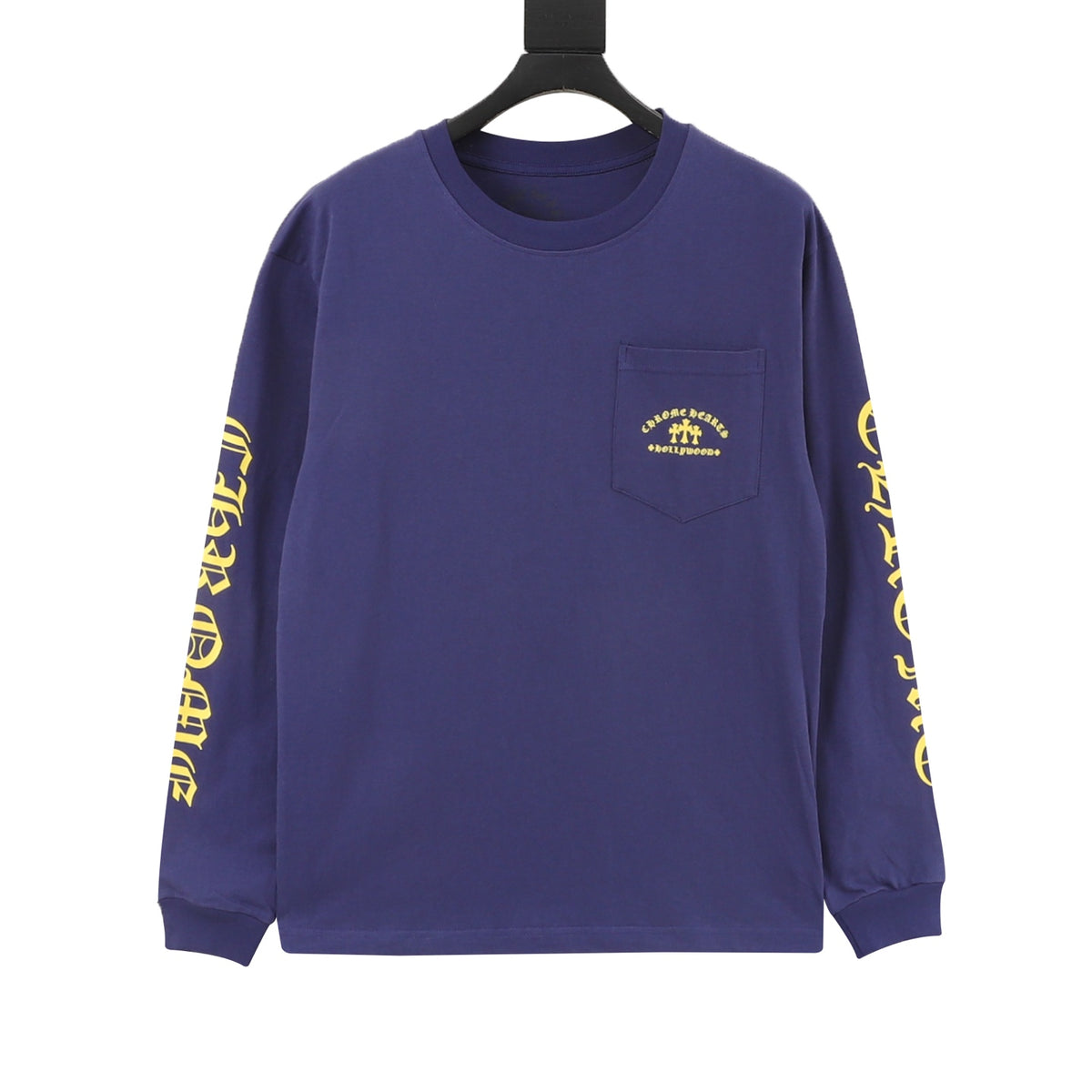 Dagger Gothic Long Sleeve Pocket T-Shirt Navy & Yellow