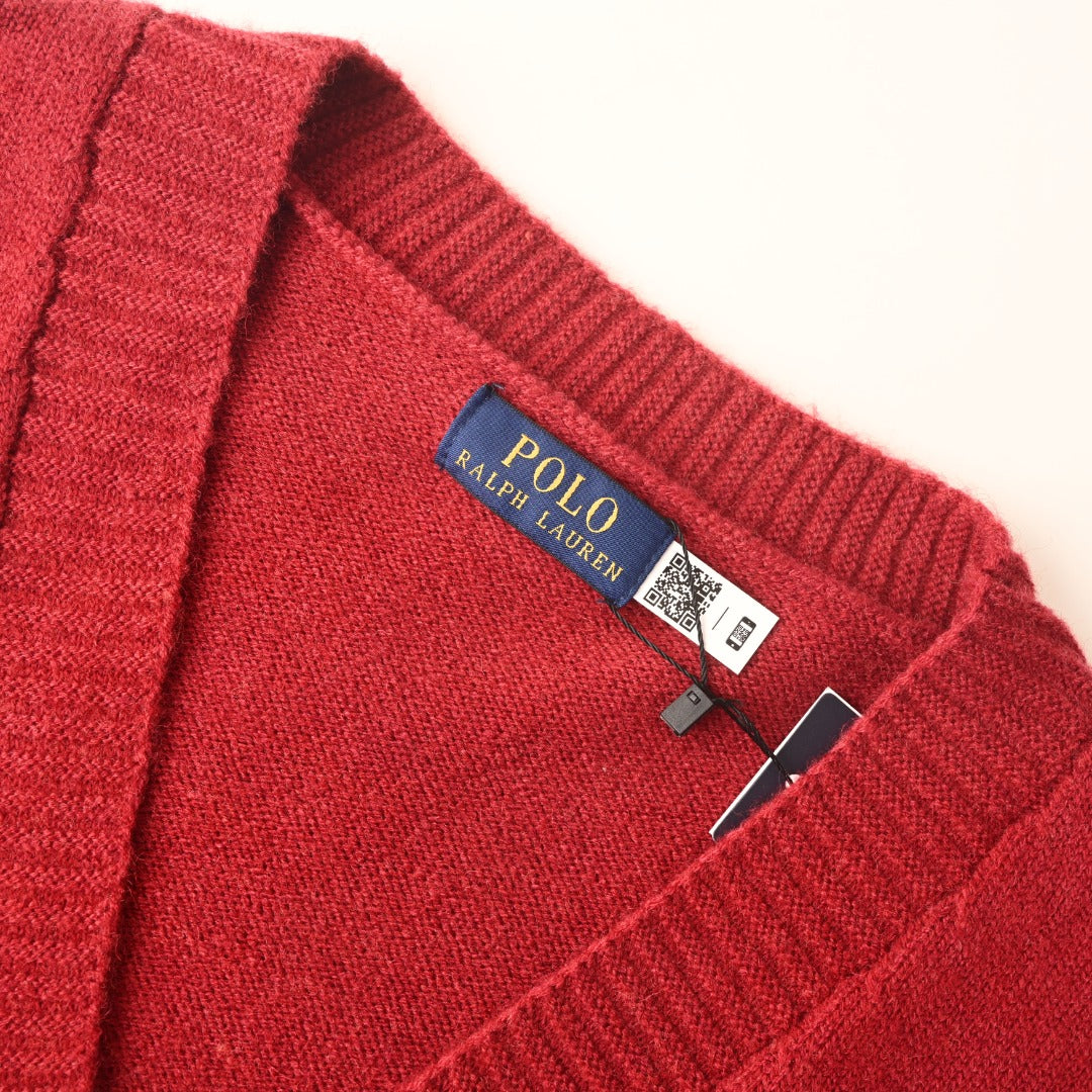 V-Neck Knit Cardigan Red