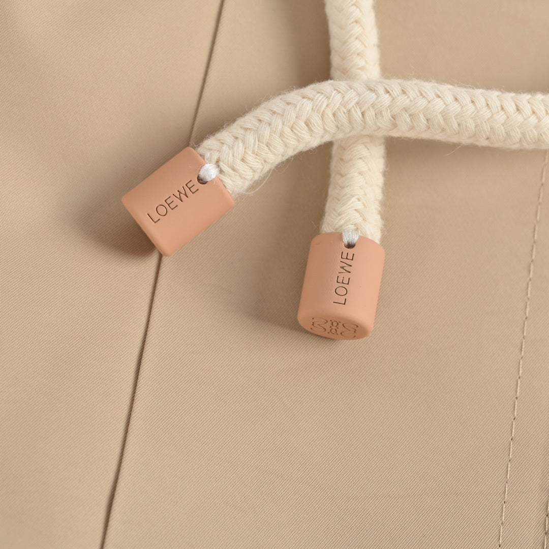 Anagram Leather-Pocket Hooded Parka Beige
