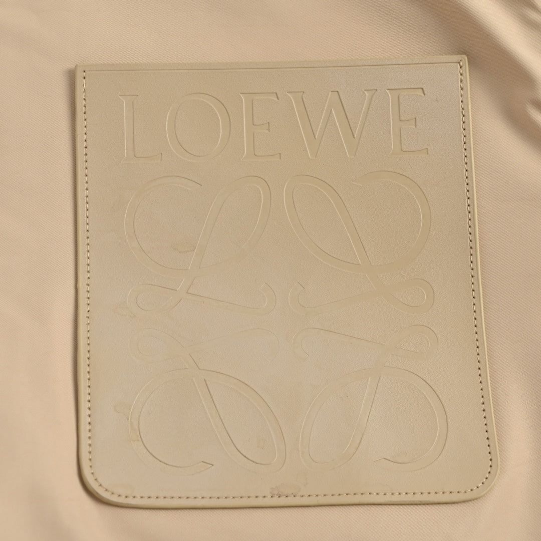 Anagram Leather-Pocket Hooded Parka Beige
