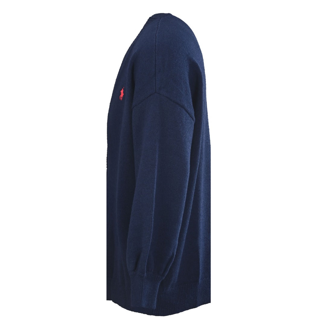 Relaxed V-Neck Cardigan Navy Blue