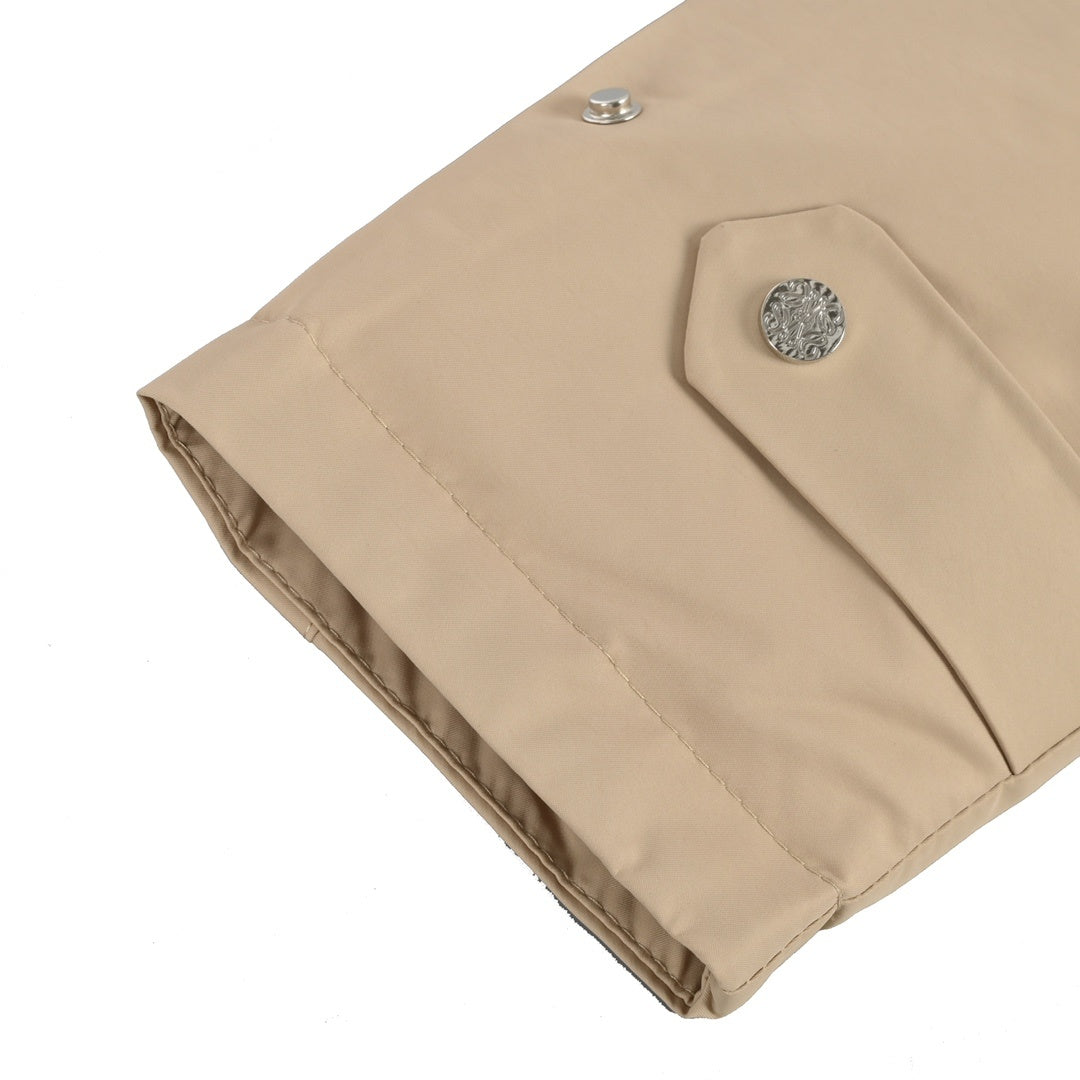 Anagram Leather-Pocket Hooded Parka Beige