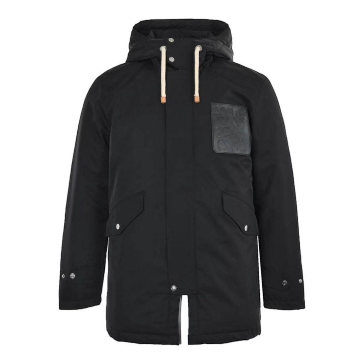 Anagram Leather-Pocket Hooded Parka Black