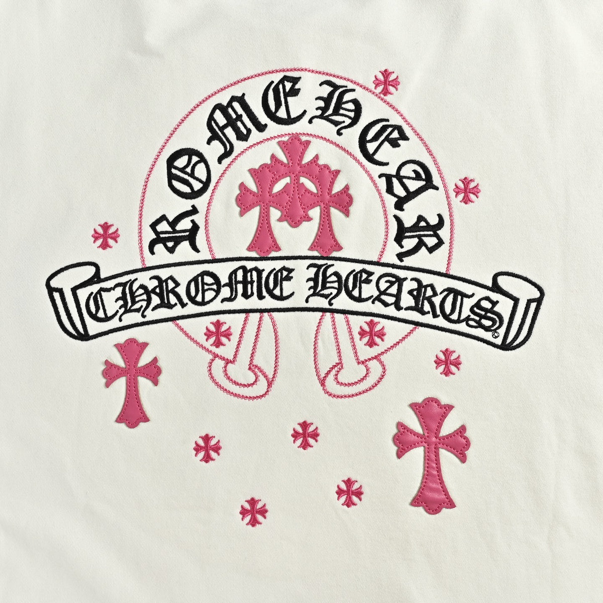 Pink Horseshoe Cross Logo Crewneck Sweatshirt White